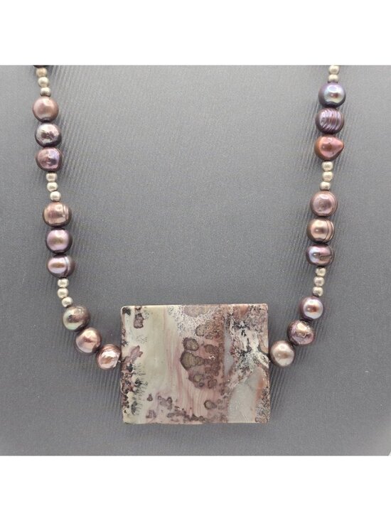 Estate Jewelry - Vintage Sterling Silver Peacock Baroque Pearl Purple Agate Pendant Necklace 16"